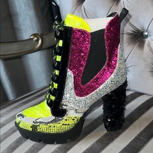 Glitter Platform Ankle Boots - Multicolor